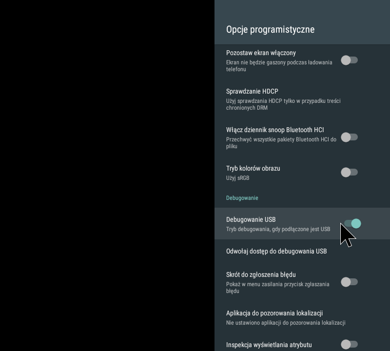 Ustawienia - Debugowanie USB